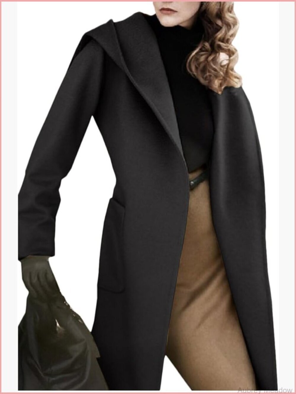 Wool Blend Blazer Jacket Long Sleeve Open Front Belted Casual Trench Coat